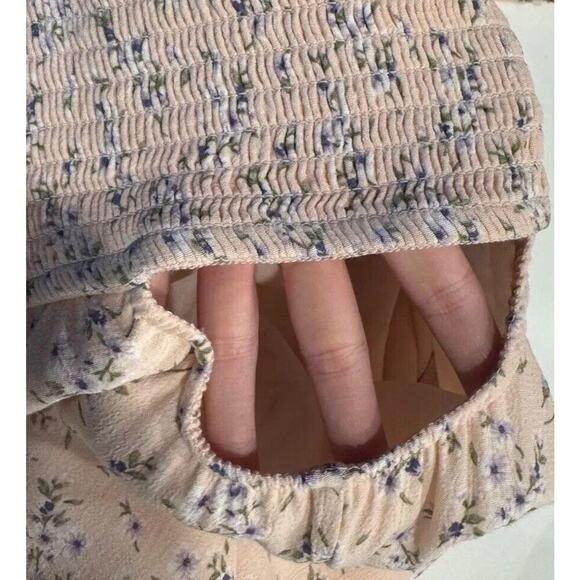 American Eagle Size Medium Floral Print Peach Dress Cut Out Back Sundress Boho - Picture 6 of 7